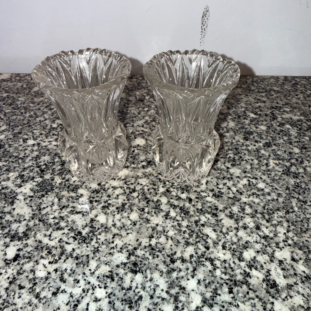 Vintage Crystal Glass Bud Vases/ toothpick holder Set of 2 r